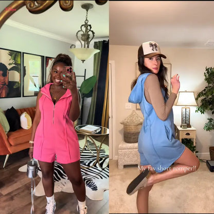 ✨Women's Sleeveless Hooded Half-Zip V-Neck Loose Shorts Jumpsuit with Pockets, Athleisure Style Minimalist Basic Workout Jumpsuit for Summer Casual Fitness Outfits,summerwins,summeroutfits,vacationoutfits,bathingsuitwomenset,beachoutfits✨