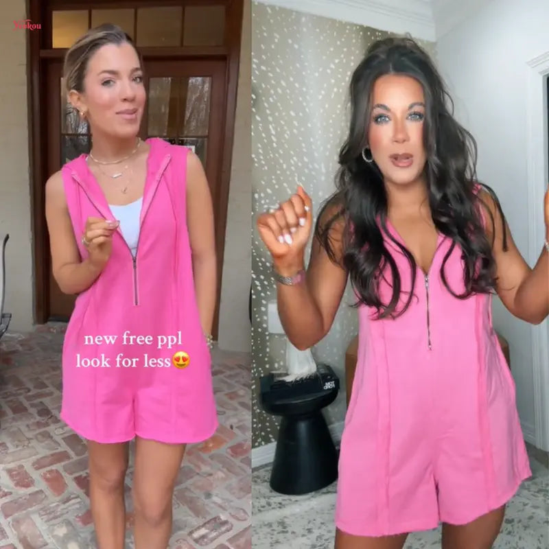 ✨Women's Sleeveless Hooded Half-Zip V-Neck Loose Shorts Jumpsuit with Pockets, Athleisure Style Minimalist Basic Workout Jumpsuit for Summer Casual Fitness Outfits,summerwins,summeroutfits,vacationoutfits,bathingsuitwomenset,beachoutfits✨