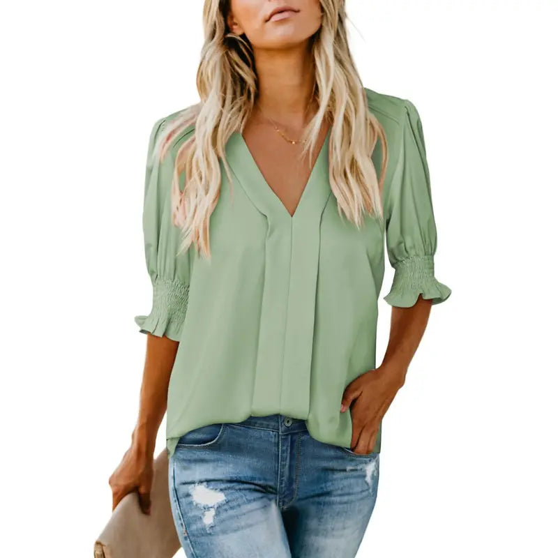 Women's Lightweight Floral Blouse – Cute V-Neck Ruffle Sleeve Summer Top
