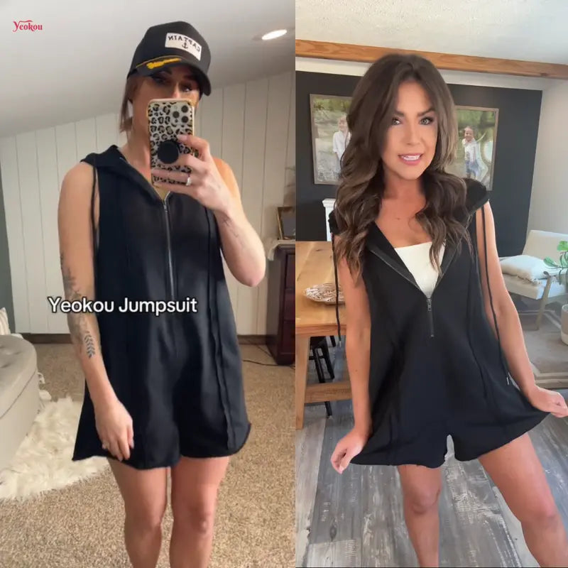 ✨Women's Sleeveless Hooded Half-Zip V-Neck Loose Shorts Jumpsuit with Pockets, Athleisure Style Minimalist Basic Workout Jumpsuit for Summer Casual Fitness Outfits,summerwins,summeroutfits,vacationoutfits,bathingsuitwomenset,beachoutfits✨