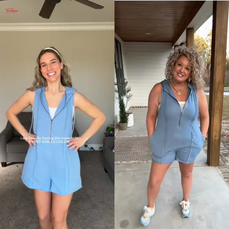 ✨Women's Sleeveless Hooded Half-Zip V-Neck Loose Shorts Jumpsuit with Pockets, Athleisure Style Minimalist Basic Workout Jumpsuit for Summer Casual Fitness Outfits,summerwins,summeroutfits,vacationoutfits,bathingsuitwomenset,beachoutfits✨