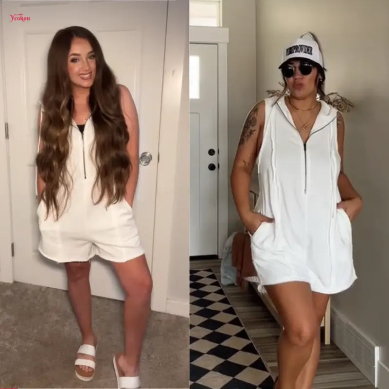 ✨Women's Sleeveless Hooded Half-Zip V-Neck Loose Shorts Jumpsuit with Pockets, Athleisure Style Minimalist Basic Workout Jumpsuit for Summer Casual Fitness Outfits,summerwins,summeroutfits,vacationoutfits,bathingsuitwomenset,beachoutfits✨