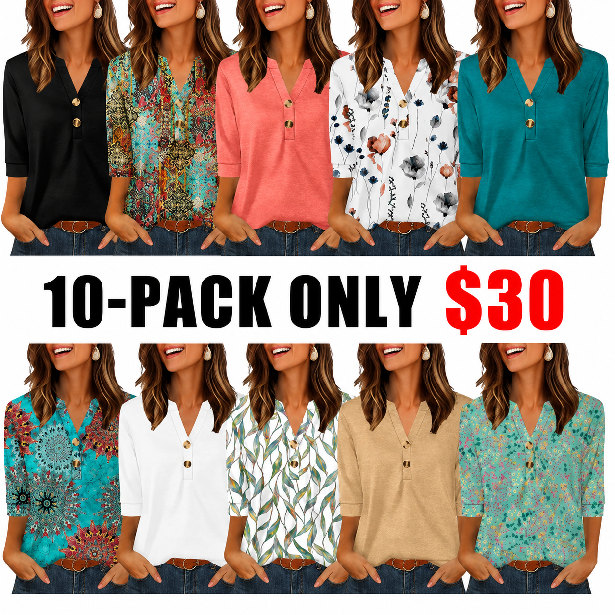 Womens Tops 3/4 Sleeve Heley Shirts for Women Summer Fashion Blouses